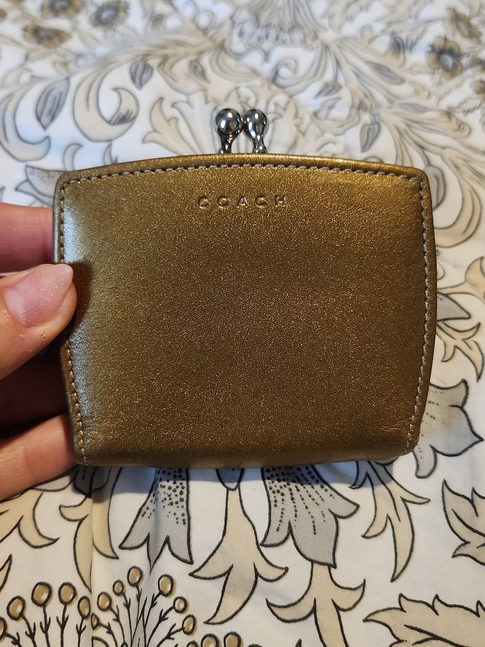 COACH Rare Metallic Gold Leather Kiss-Lock Coin Wallet